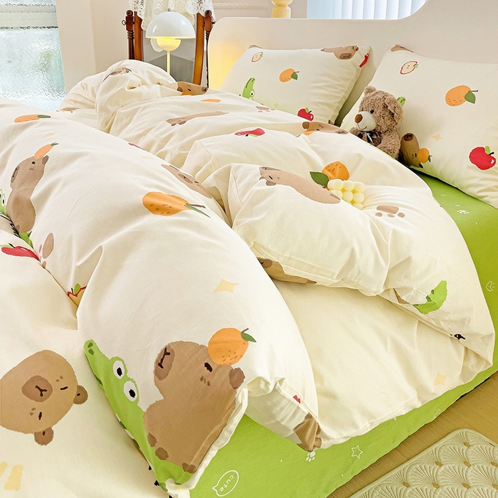 91家纺网 家纺一手货源 找家纺 珺柔家纺 2024新款40支13070全棉印花四件套 鳄鱼萌宠