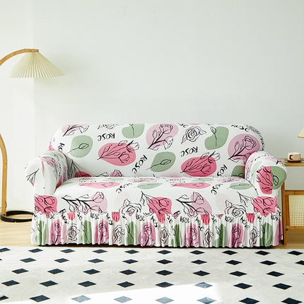 91家纺网 家纺一手货源 找家纺 （总）共鸣 2023新款牛奶丝印花系列沙发套（裙摆款）