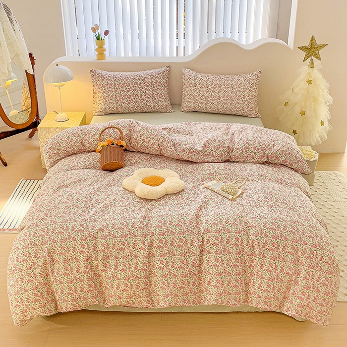 91家纺网 家纺一手货源 找家纺 珺柔家纺 2024新款40支13070全棉印花四件套 复古玫瑰