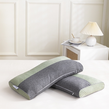 91家纺网 家纺一手货源 找家纺 麦肯锡 2024新款针织棉双拼纯荞麦枕 实拍图 灰拼绿28*50cm/只