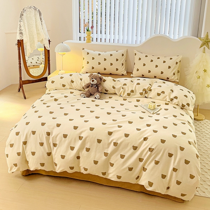 91家纺网 家纺一手货源 找家纺 珺柔家纺 2024新款40支13070全棉印花四件套 咖熊