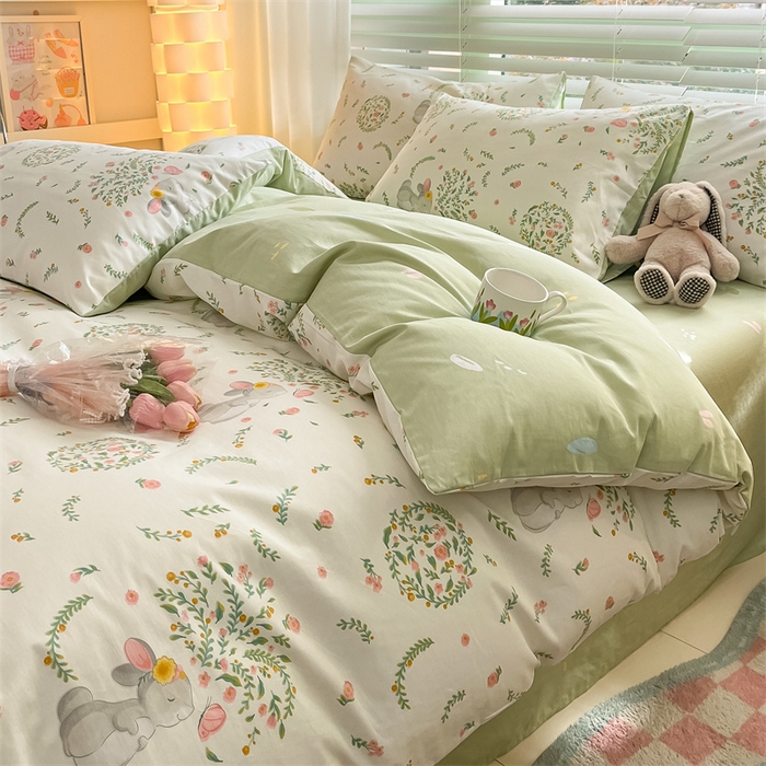 91家纺网 家纺一手货源 找家纺 曼之夏 2024新款13372全棉印花四件套 温婉小兔