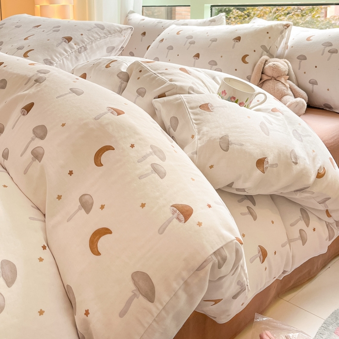 91家纺网 家纺一手货源 找家纺 ab家纺 2024新款全棉双层纱印花四件套 朱古力