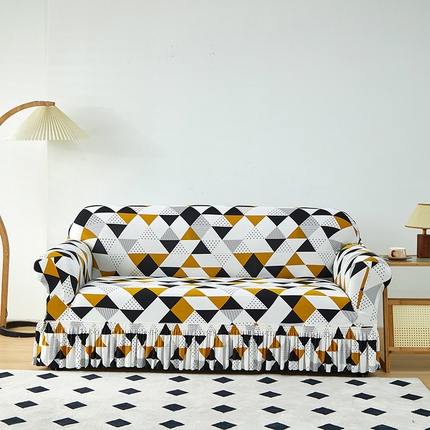 91家纺网 家纺一手货源 找家纺 （总）共鸣 2023新款牛奶丝印花系列沙发套（裙摆款）