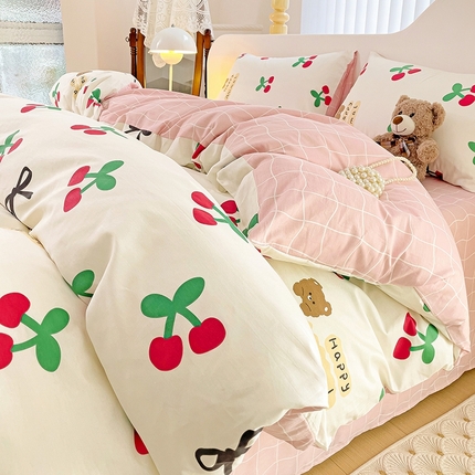 91家纺网 家纺一手货源 找家纺 珺柔家纺 2024新款40支13070全棉印花四件套 樱桃乐园