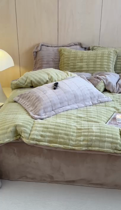 91家纺网 家纺一手货源 找家纺 时年家纺 2024新款云朵牛奶绒四件套（充值会员享优惠10元） 泡芙-抹茶绿