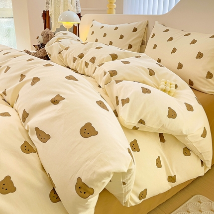 珺柔家纺 2024新款40支13070全棉印花四件套 咖熊
