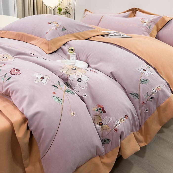 91家纺网 家纺一手货源 找家纺 欧冠家纺 2024新款四季款锦棉绣花盛夏光年四件套 盛夏光年-魅紫