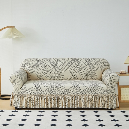 91家纺网 家纺一手货源 找家纺 （总）共鸣 2023新款牛奶丝印花系列沙发套（裙摆款）