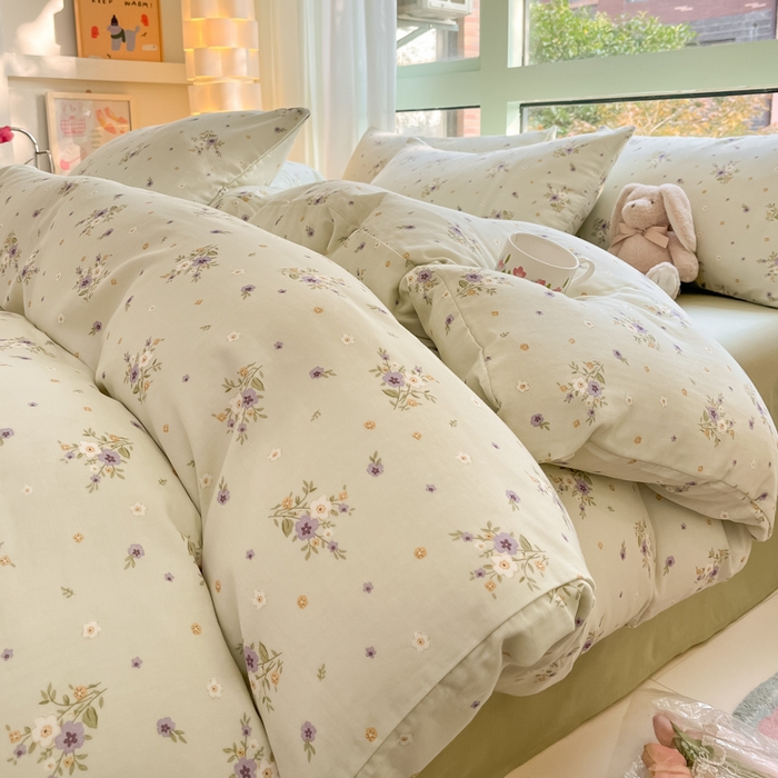 91家纺网 家纺一手货源 找家纺 ab家纺 2024新款全棉双层纱印花四件套 夏洛