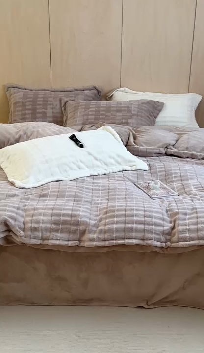 91家纺网 家纺一手货源 找家纺 时年家纺 2024新款云朵牛奶绒四件套（充值会员享优惠10元） 泡芙-奶茶咖