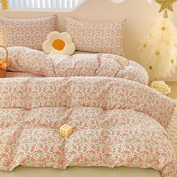 91家纺网 家纺一手货源 找家纺 珺柔家纺 2024新款40支13070全棉印花四件套 复古玫瑰