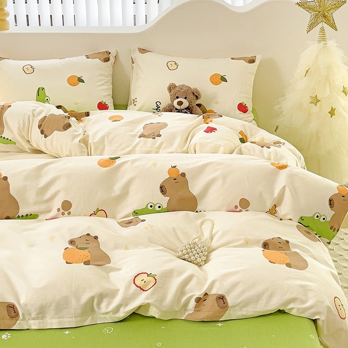 91家纺网 家纺一手货源 找家纺 珺柔家纺 2024新款40支13070全棉印花四件套 鳄鱼萌宠