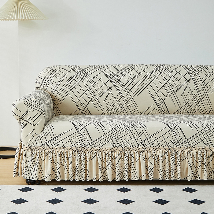 91家纺网 家纺一手货源 找家纺 （总）共鸣 2023新款牛奶丝印花系列沙发套（裙摆款）