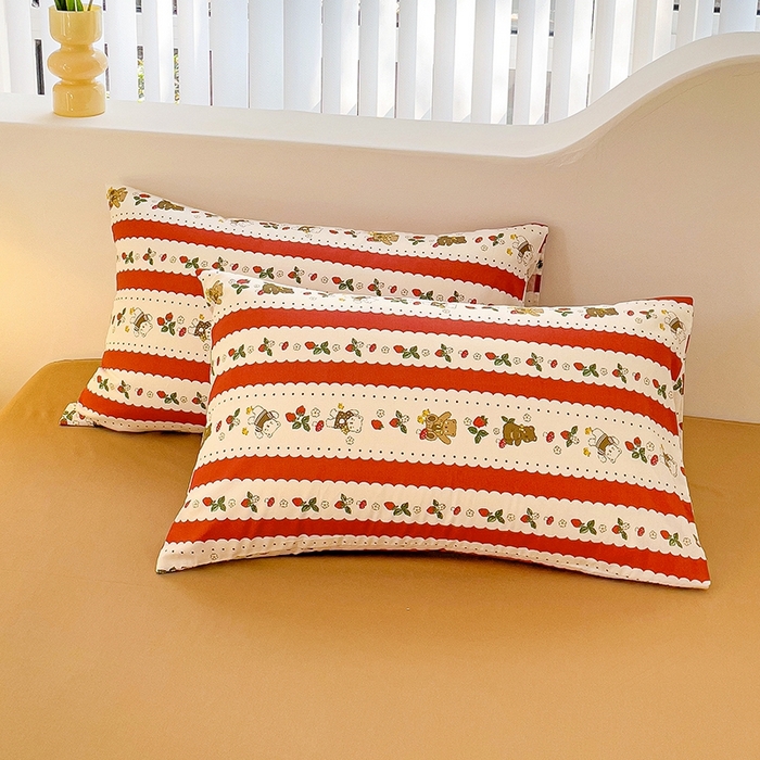 91家纺网 家纺一手货源 找家纺 珺柔家纺 2024新款40支13070全棉印花四件套 草莓棕熊