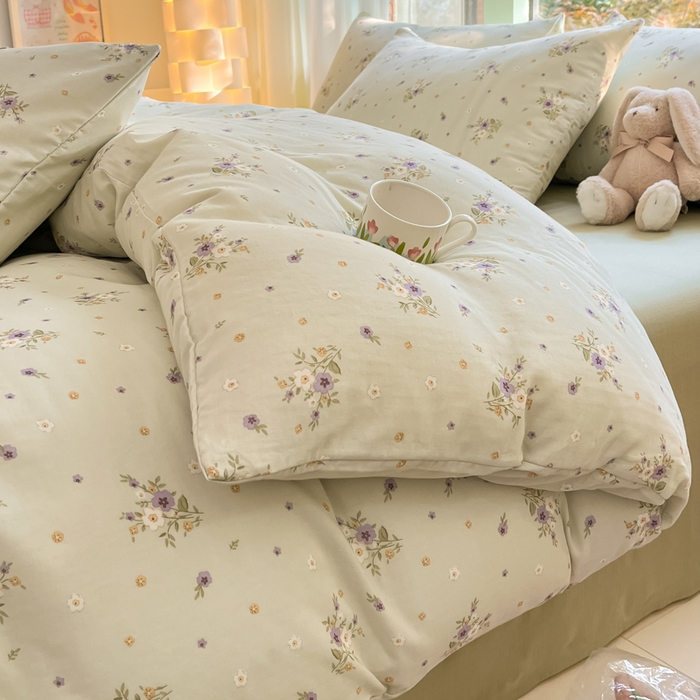 91家纺网 家纺一手货源 找家纺 ab家纺 2024新款全棉双层纱印花四件套 夏洛