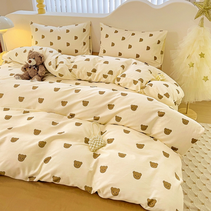 91家纺网 家纺一手货源 找家纺 珺柔家纺 2024新款40支13070全棉印花四件套 咖熊