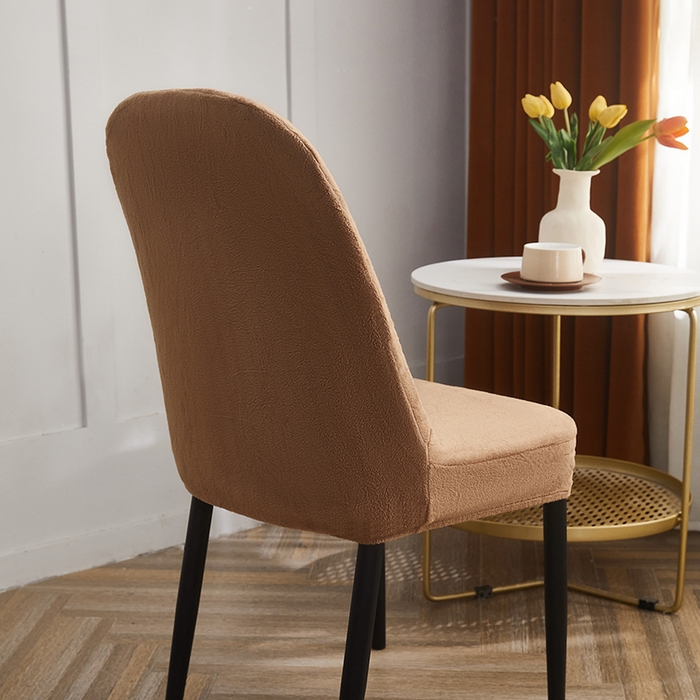 91家纺网 家纺一手货源 找家纺 丝绮鹿 2024新款毛绒纯色弧形椅子套 驼色