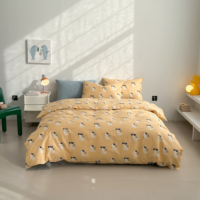 91家纺网 家纺一手货源 找家纺 棉眠 2024春季新款40支13070全棉卡通四件套 小狗波波