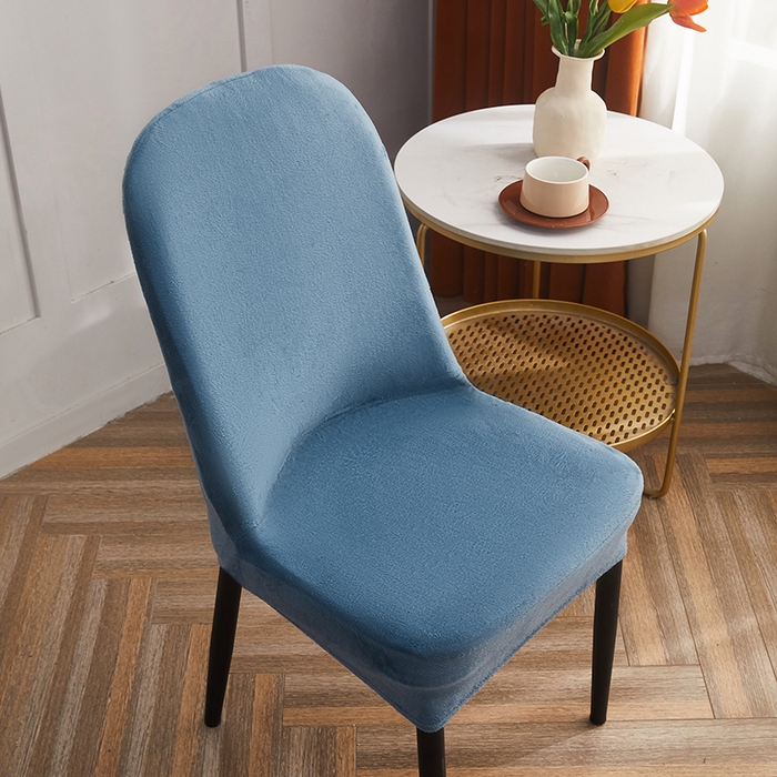 91家纺网 家纺一手货源 找家纺 丝绮鹿 2024新款毛绒纯色弧形椅子套 蓝灰