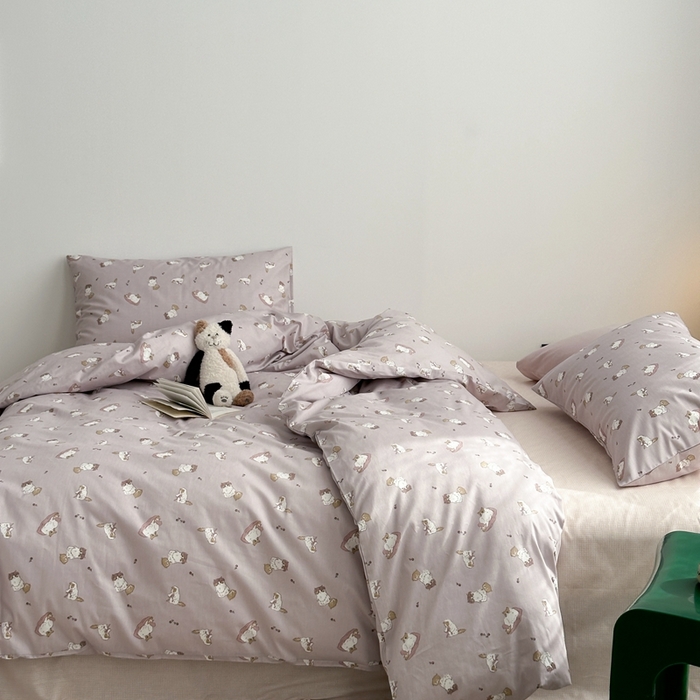 91家纺网 家纺一手货源 找家纺 棉眠 2024春季新款40支13070全棉卡通四件套 喵酱-紫