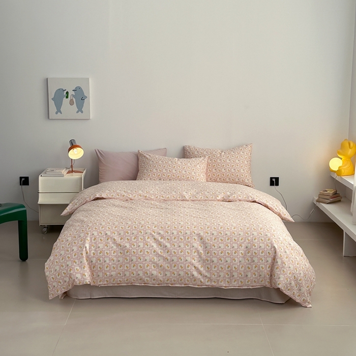 91家纺网 家纺一手货源 找家纺 棉眠 2024春季新款40支13070全棉卡通四件套 蜜夏-红