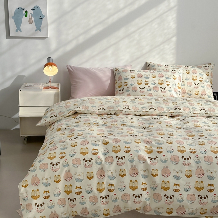 91家纺网 家纺一手货源 找家纺 棉眠 2024春季新款40支13070全棉卡通四件套 甜甜圈