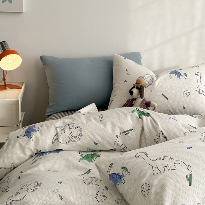 91家纺网 家纺一手货源 找家纺 棉眠 2024春季新款40支13070全棉卡通四件套 恐龙