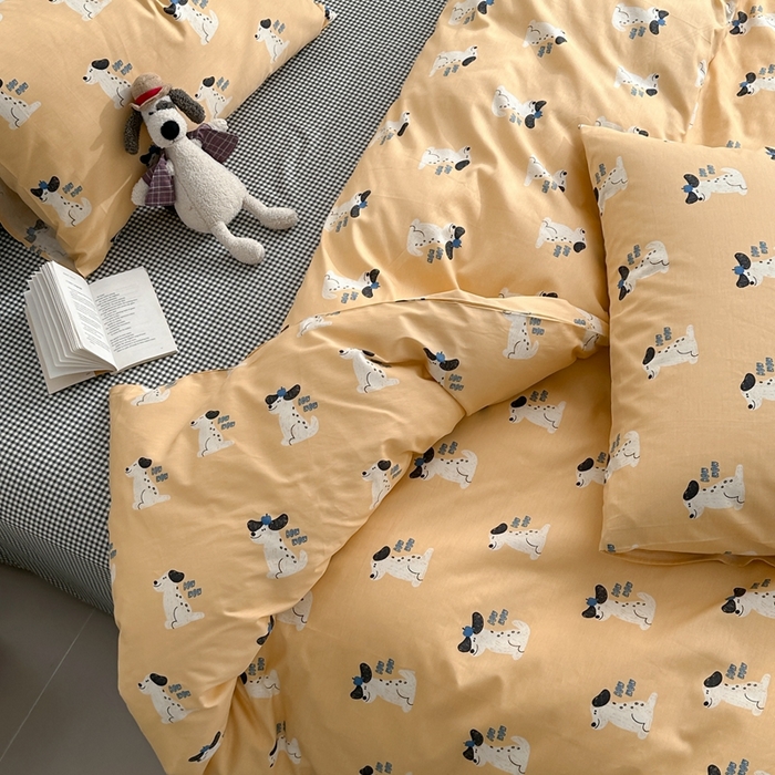 91家纺网 家纺一手货源 找家纺 棉眠 2024春季新款40支13070全棉卡通四件套 小狗波波