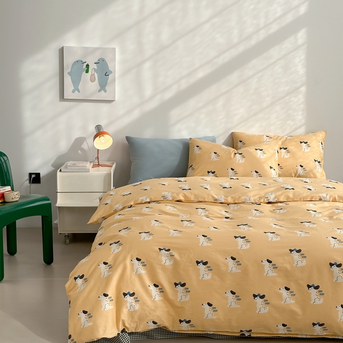 91家纺网 家纺一手货源 找家纺 棉眠 2024春季新款40支13070全棉卡通四件套 小狗波波