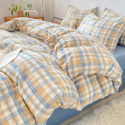 91家纺网 家纺一手货源 找家纺 （总）雨帆家纺 2024新款水洗棉格子系列四件套