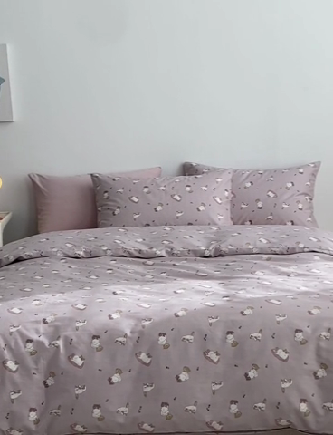 91家纺网 家纺一手货源 找家纺 棉眠 2024春季新款40支13070全棉卡通四件套 喵酱-紫