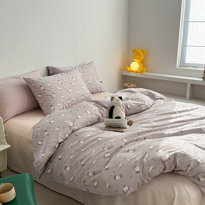 91家纺网 家纺一手货源 找家纺 棉眠 2024春季新款40支13070全棉卡通四件套 喵酱-紫