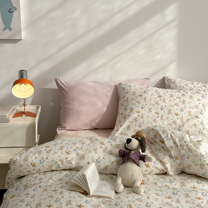 91家纺网 家纺一手货源 找家纺 棉眠 2024春季新款40支13070全棉卡通四件套 贵宾-白