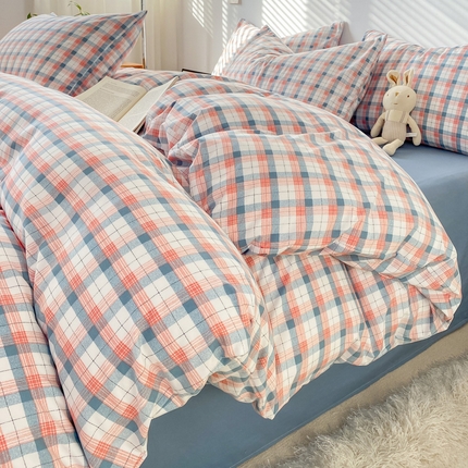 91家纺网 家纺一手货源 找家纺 （总）雨帆家纺 2024新款水洗棉格子系列四件套