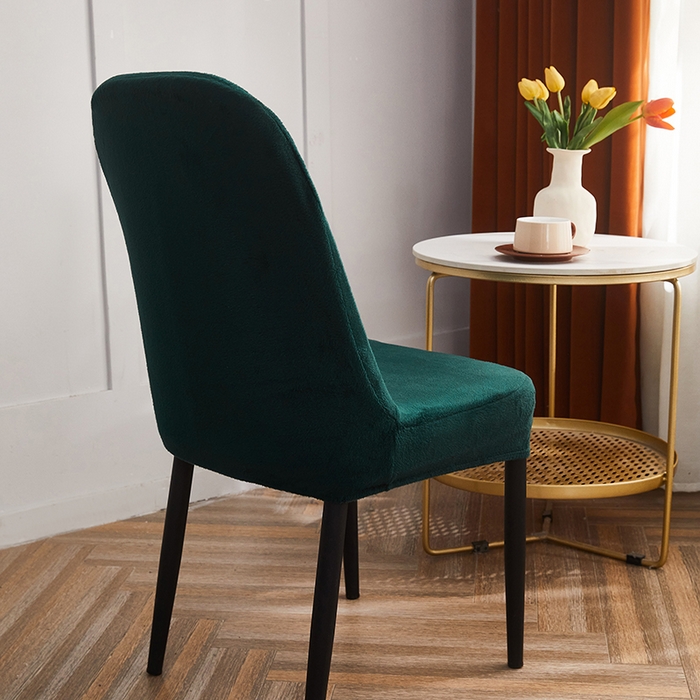 91家纺网 家纺一手货源 找家纺 丝绮鹿 2024新款毛绒纯色弧形椅子套 墨绿