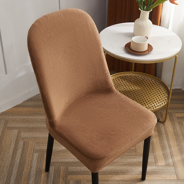 91家纺网 家纺一手货源 找家纺 丝绮鹿 2024新款毛绒纯色弧形椅子套 驼色