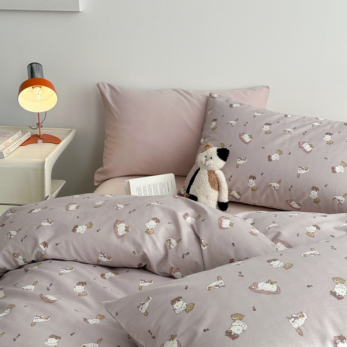 91家纺网 家纺一手货源 找家纺 棉眠 2024春季新款40支13070全棉卡通四件套 喵酱-紫