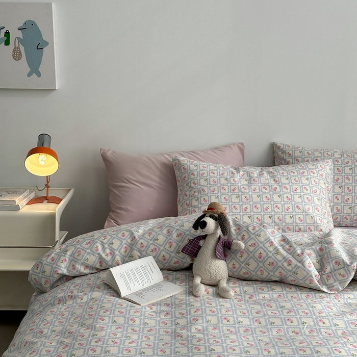 91家纺网 家纺一手货源 找家纺 棉眠 2024春季新款40支13070全棉卡通四件套 蜜夏-蓝