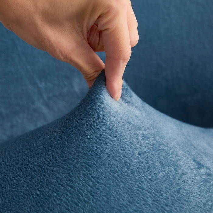 91家纺网 家纺一手货源 找家纺 丝绮鹿 2024新款毛绒纯色弧形椅子套 蓝灰