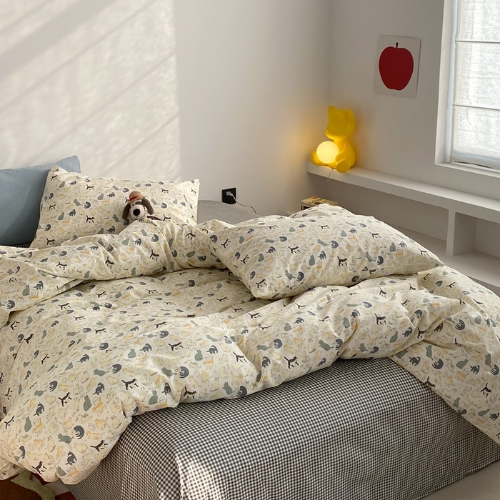 91家纺网 家纺一手货源 找家纺 棉眠 2024春季新款40支13070全棉卡通四件套 猫屋