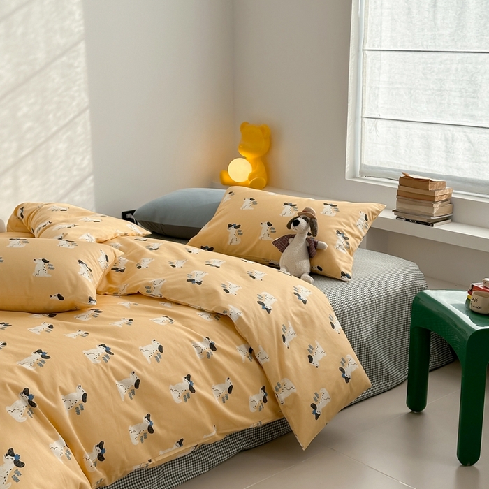 91家纺网 家纺一手货源 找家纺 棉眠 2024春季新款40支13070全棉卡通四件套 小狗波波