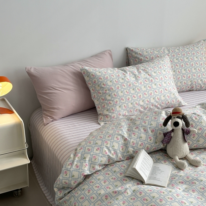 91家纺网 家纺一手货源 找家纺 棉眠 2024春季新款40支13070全棉卡通四件套 蜜夏-蓝