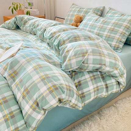 91家纺网 家纺一手货源 找家纺 （总）雨帆家纺 2024新款水洗棉格子系列四件套