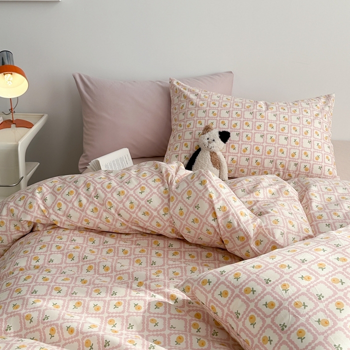 91家纺网 家纺一手货源 找家纺 棉眠 2024春季新款40支13070全棉卡通四件套 蜜夏-红