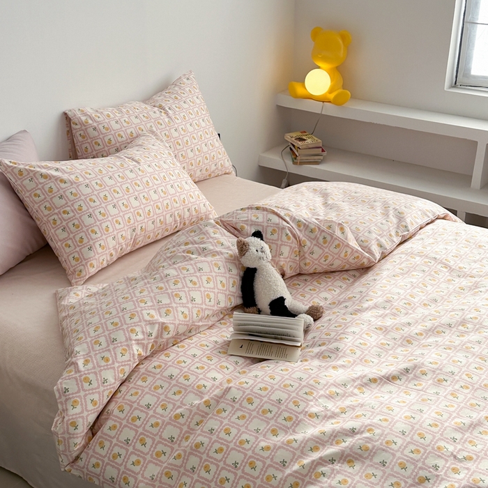 91家纺网 家纺一手货源 找家纺 棉眠 2024春季新款40支13070全棉卡通四件套 蜜夏-红