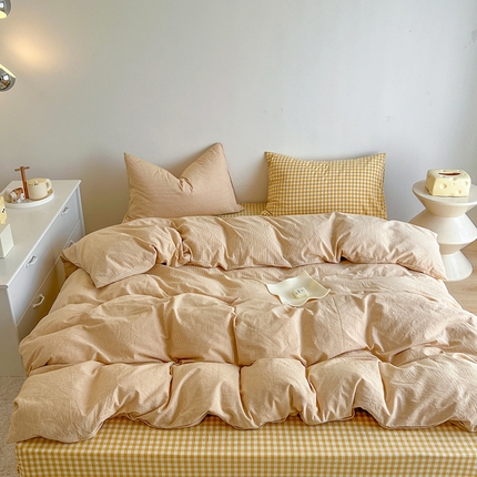 91家纺网 家纺一手货源 找家纺 （总）贝扬思家纺 2024新款水洗云朵棉日式简约条格系列四件套