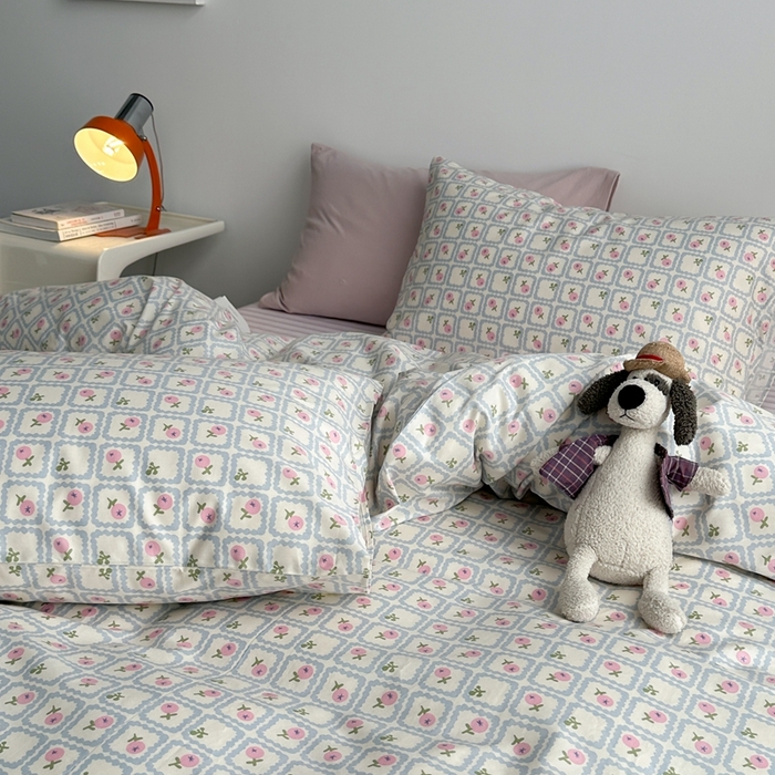 91家纺网 家纺一手货源 找家纺 棉眠 2024春季新款40支13070全棉卡通四件套 蜜夏-蓝