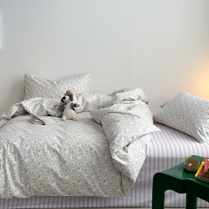 91家纺网 家纺一手货源 找家纺 棉眠 2024春季新款40支13070全棉卡通四件套 蜜夏-蓝