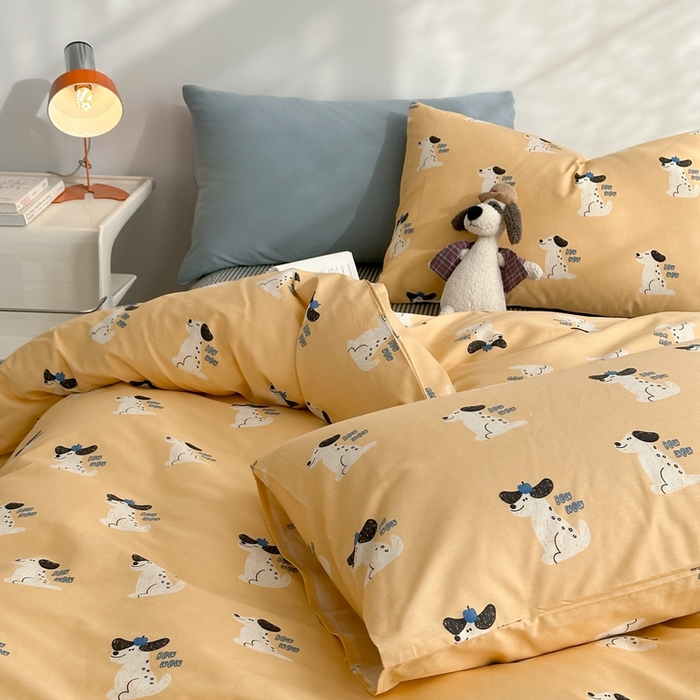 91家纺网 家纺一手货源 找家纺 棉眠 2024春季新款40支13070全棉卡通四件套 小狗波波